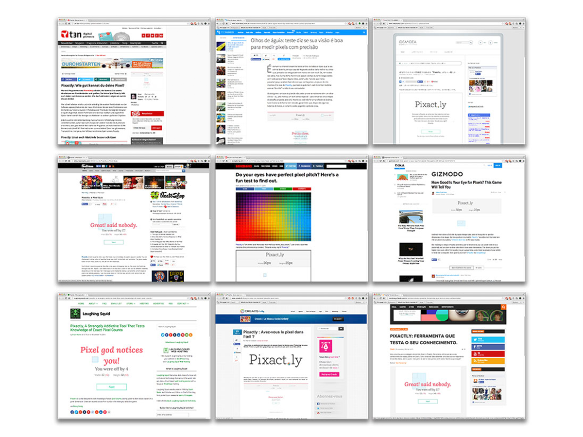 Pixactly interface showing gameplay and social sharing components.