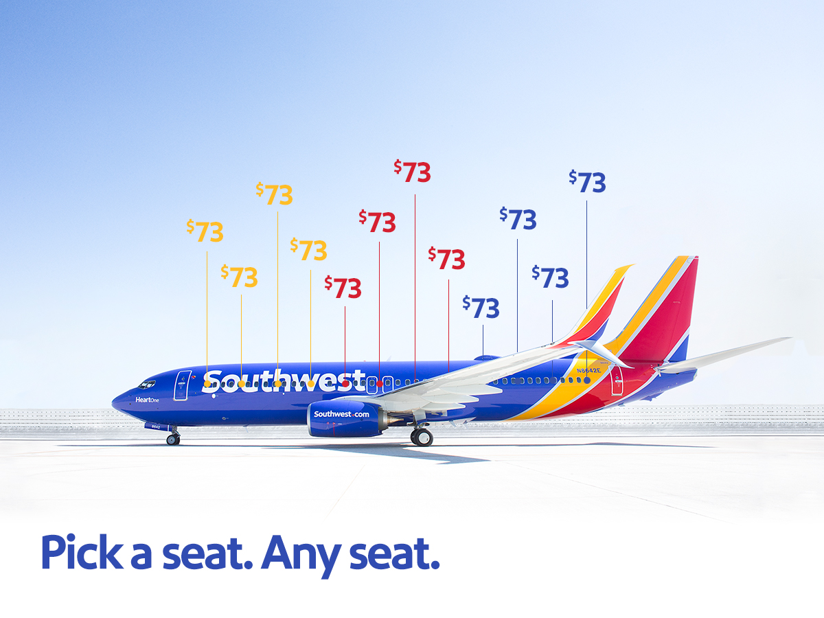 Southwest Airlines campaign concept shown in a digital layout.